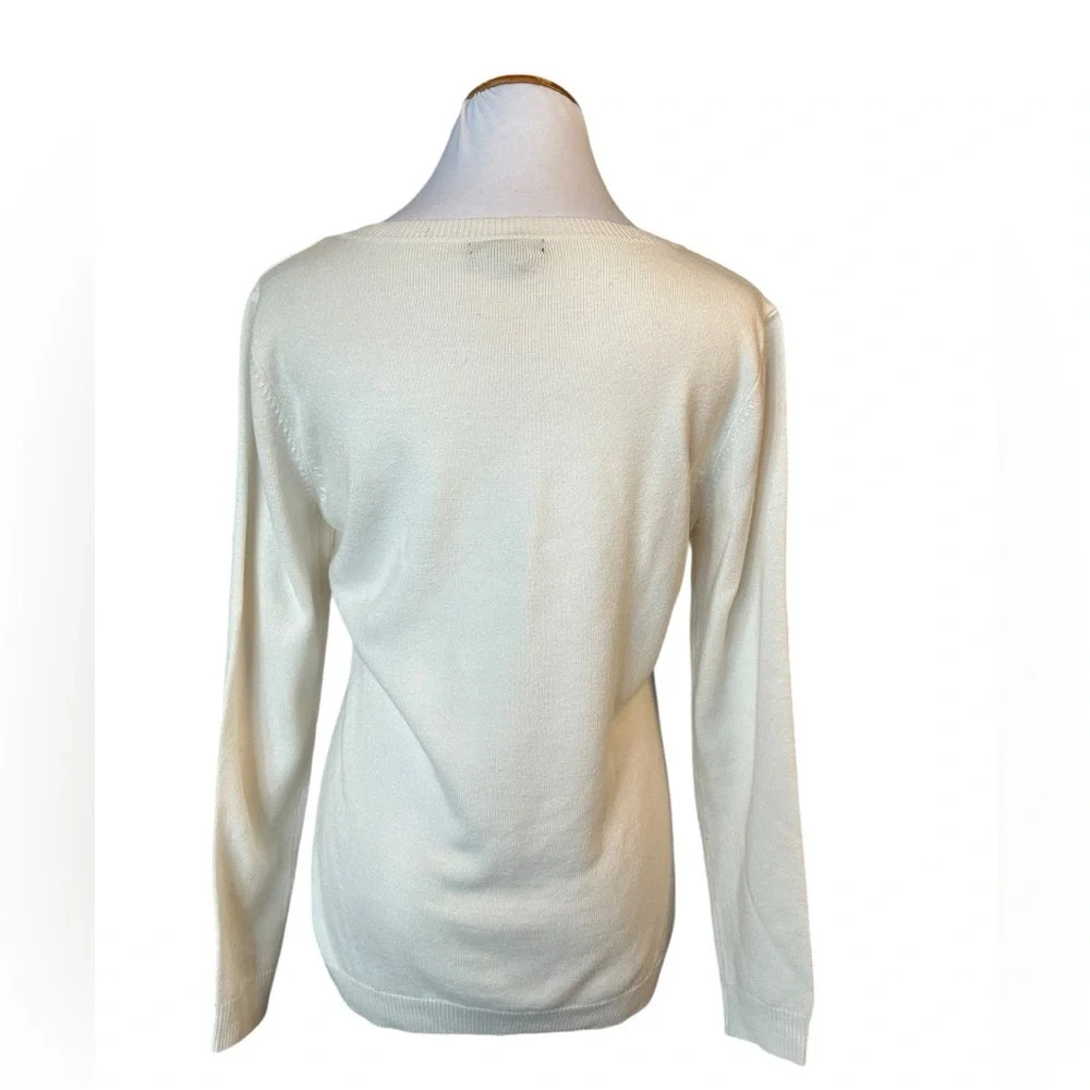 New York & Company Ivory & Pink Lightweight V-neck Argyle Sweater - Picture 4 of 5